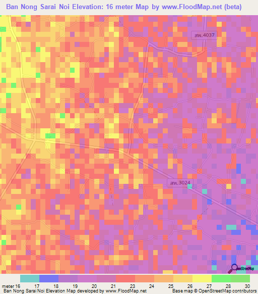 Ban Nong Sarai Noi,Thailand Elevation Map
