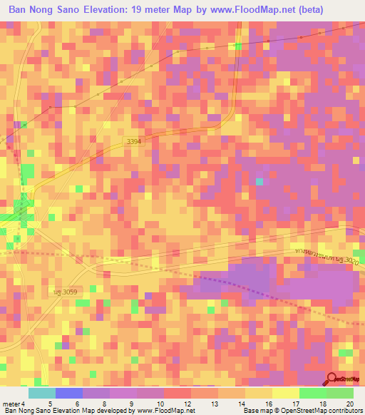 Ban Nong Sano,Thailand Elevation Map