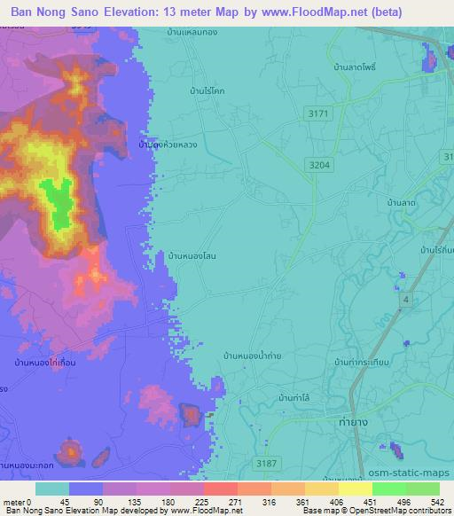 Ban Nong Sano,Thailand Elevation Map