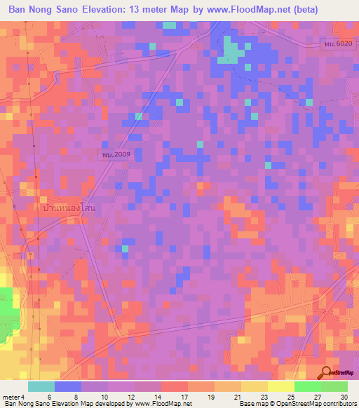 Ban Nong Sano,Thailand Elevation Map