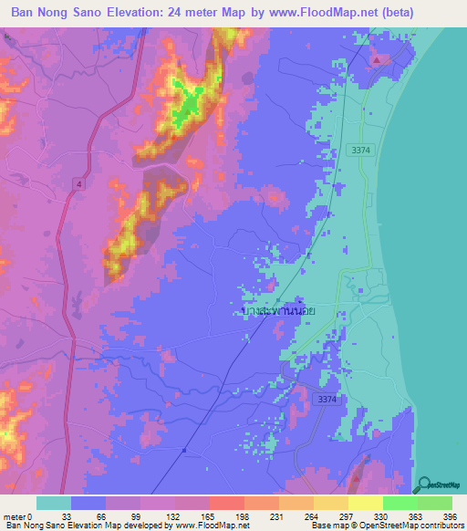 Ban Nong Sano,Thailand Elevation Map