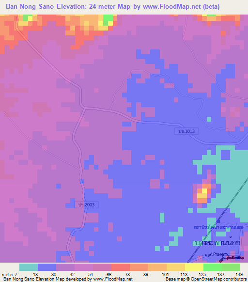 Ban Nong Sano,Thailand Elevation Map