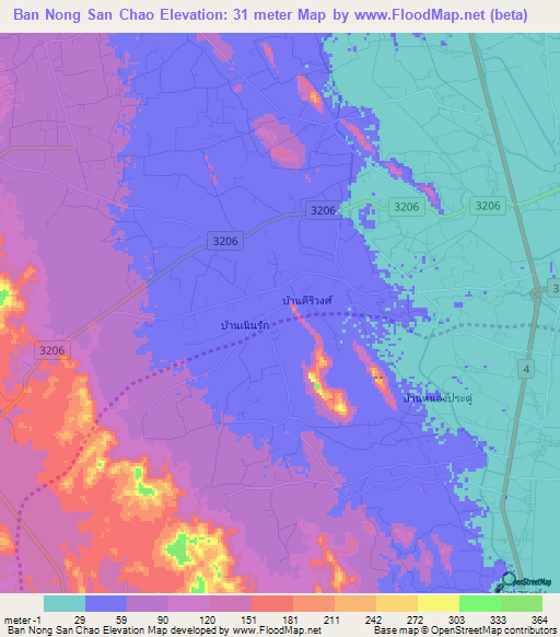 Ban Nong San Chao,Thailand Elevation Map
