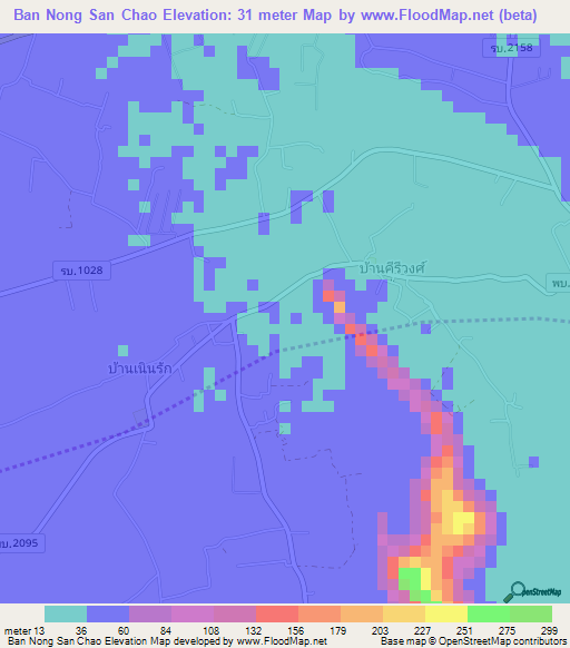 Ban Nong San Chao,Thailand Elevation Map