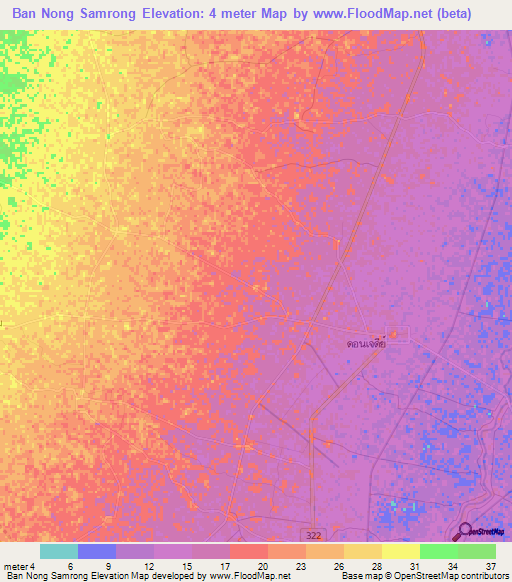 Ban Nong Samrong,Thailand Elevation Map
