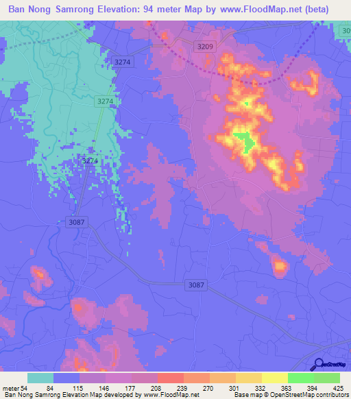 Ban Nong Samrong,Thailand Elevation Map