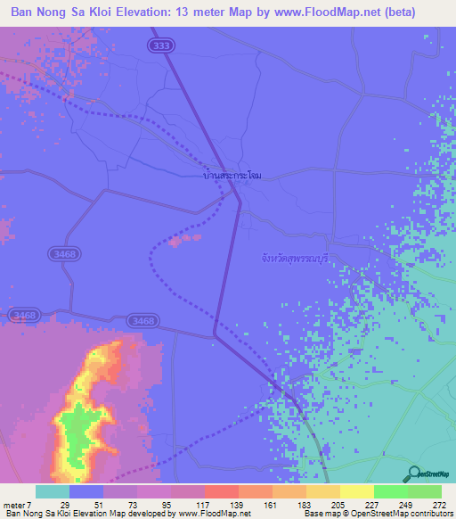 Ban Nong Sa Kloi,Thailand Elevation Map