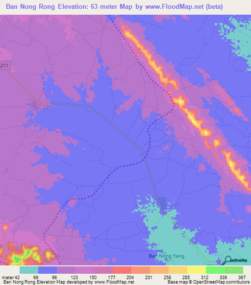 Ban Nong Rong,Thailand Elevation Map