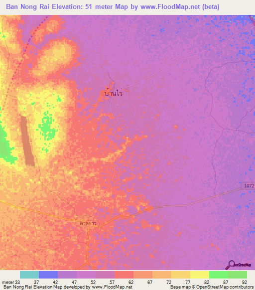 Ban Nong Rai,Thailand Elevation Map