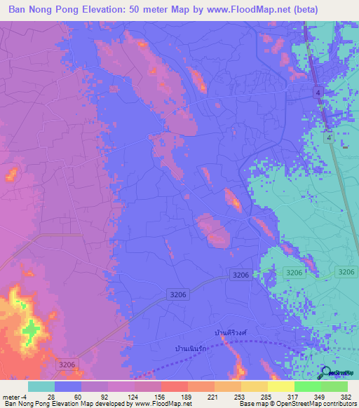 Ban Nong Pong,Thailand Elevation Map