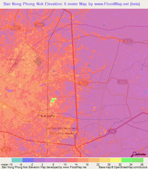 Ban Nong Phong Nok,Thailand Elevation Map