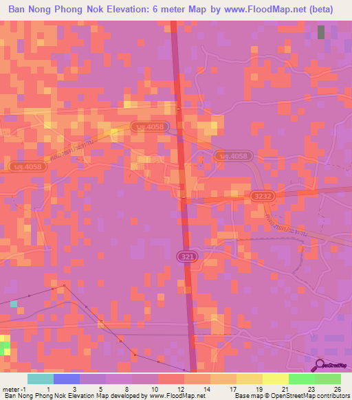 Ban Nong Phong Nok,Thailand Elevation Map