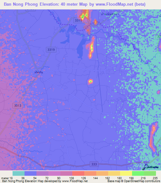 Ban Nong Phong,Thailand Elevation Map
