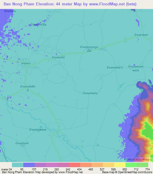 Ban Nong Pham,Thailand Elevation Map
