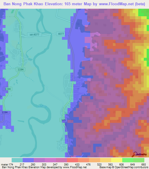 Ban Nong Phak Khao,Thailand Elevation Map