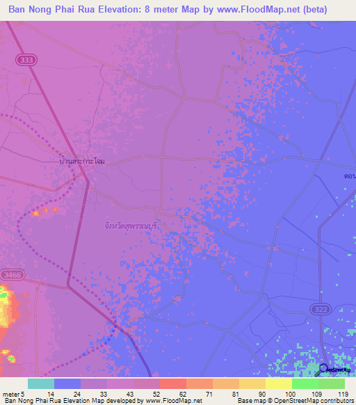 Ban Nong Phai Rua,Thailand Elevation Map