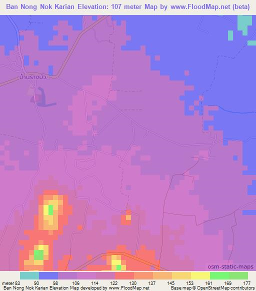 Ban Nong Nok Karian,Thailand Elevation Map