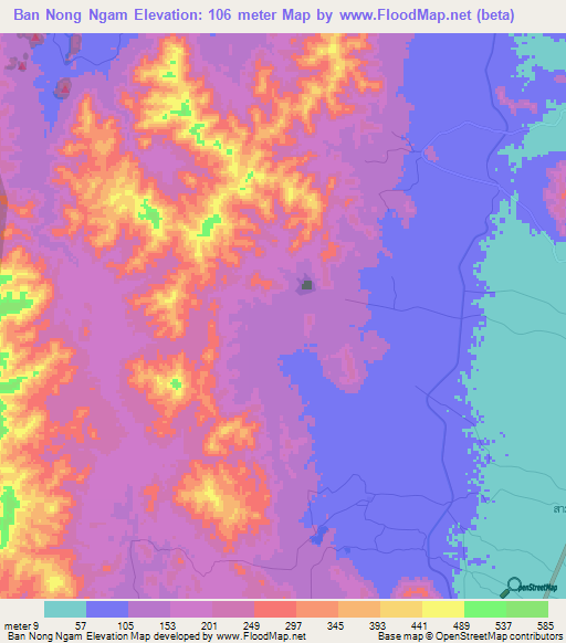Ban Nong Ngam,Thailand Elevation Map