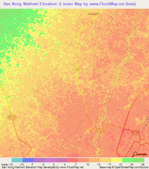 Ban Nong Makhwit,Thailand Elevation Map