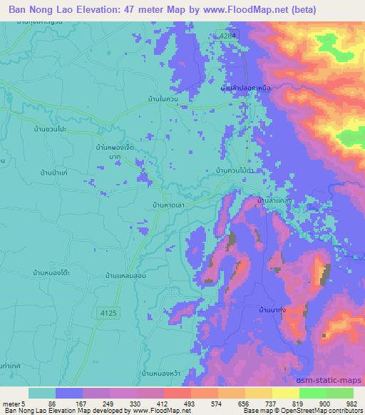 Ban Nong Lao,Thailand Elevation Map