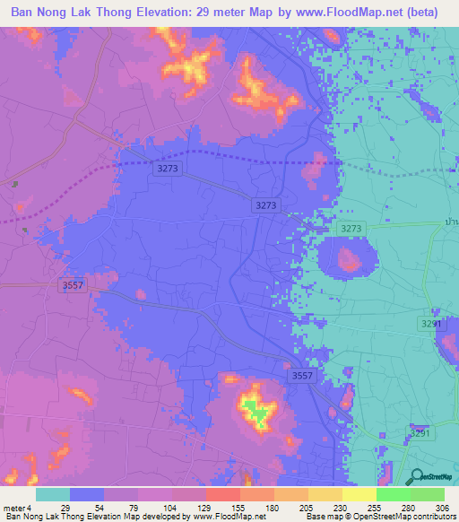 Ban Nong Lak Thong,Thailand Elevation Map