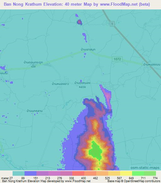 Ban Nong Krathum,Thailand Elevation Map