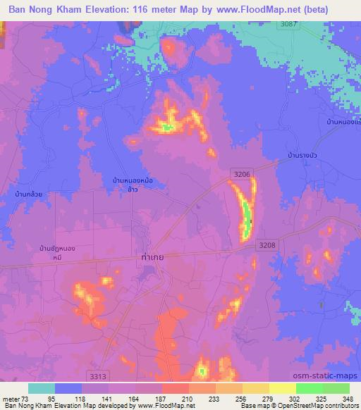 Ban Nong Kham,Thailand Elevation Map