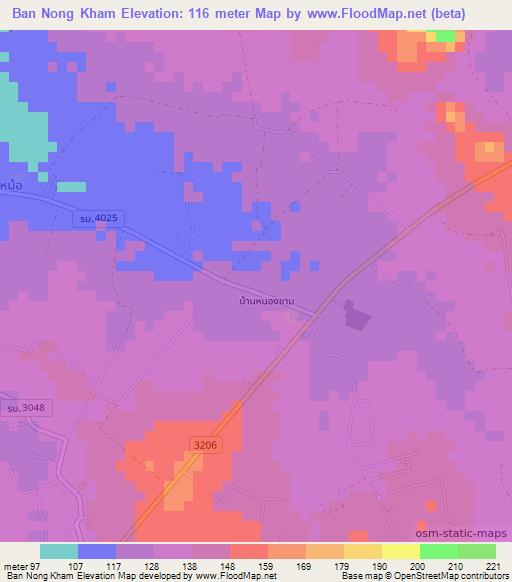 Ban Nong Kham,Thailand Elevation Map