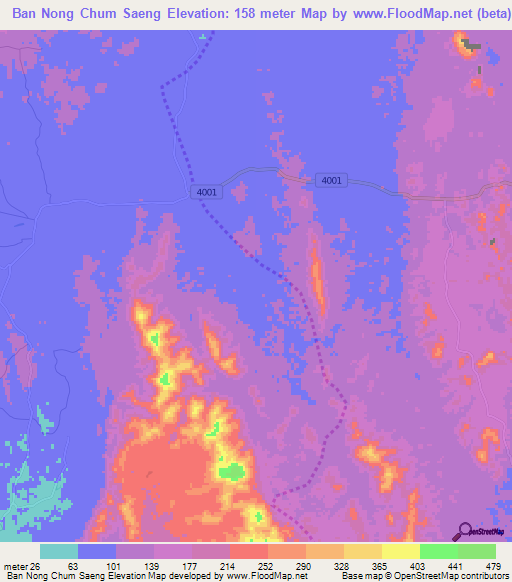Ban Nong Chum Saeng,Thailand Elevation Map