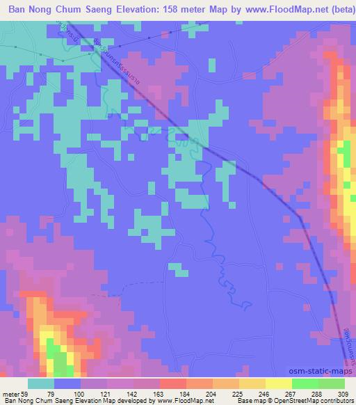 Ban Nong Chum Saeng,Thailand Elevation Map