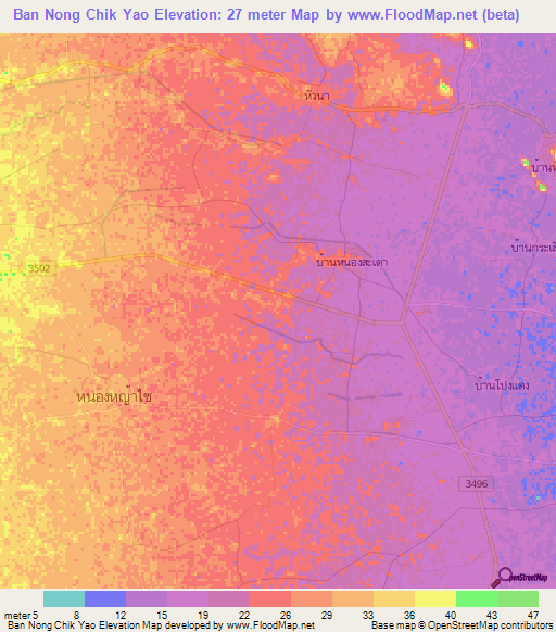 Ban Nong Chik Yao,Thailand Elevation Map