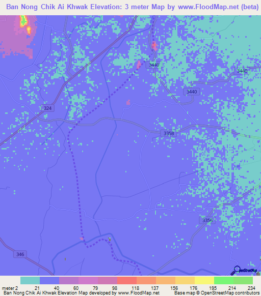Ban Nong Chik Ai Khwak,Thailand Elevation Map