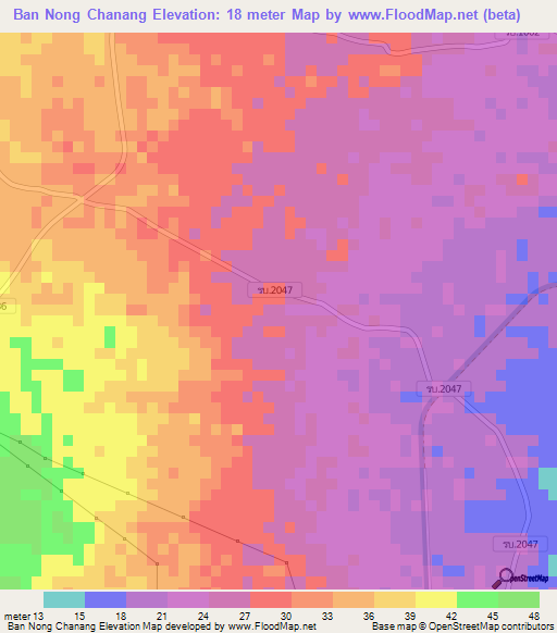 Ban Nong Chanang,Thailand Elevation Map
