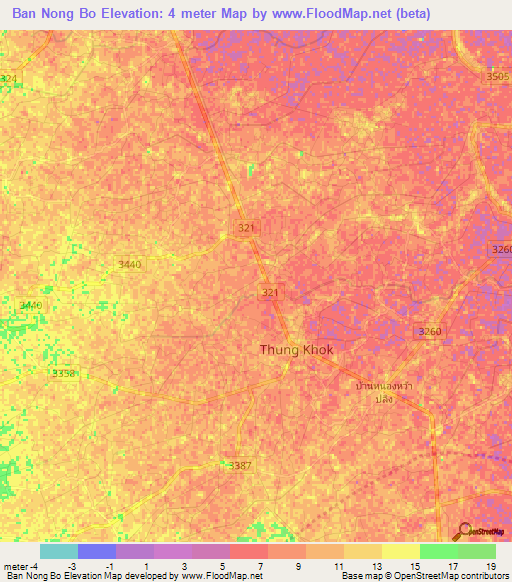 Ban Nong Bo,Thailand Elevation Map