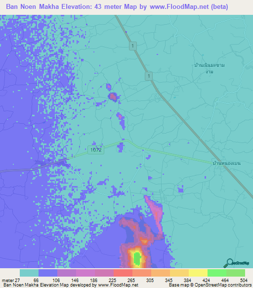Ban Noen Makha,Thailand Elevation Map
