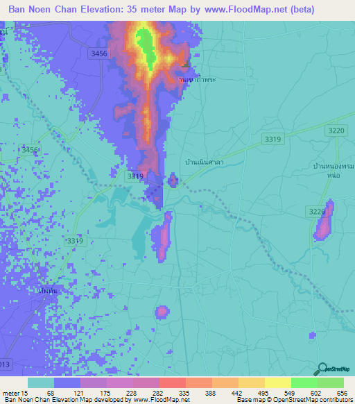 Ban Noen Chan,Thailand Elevation Map