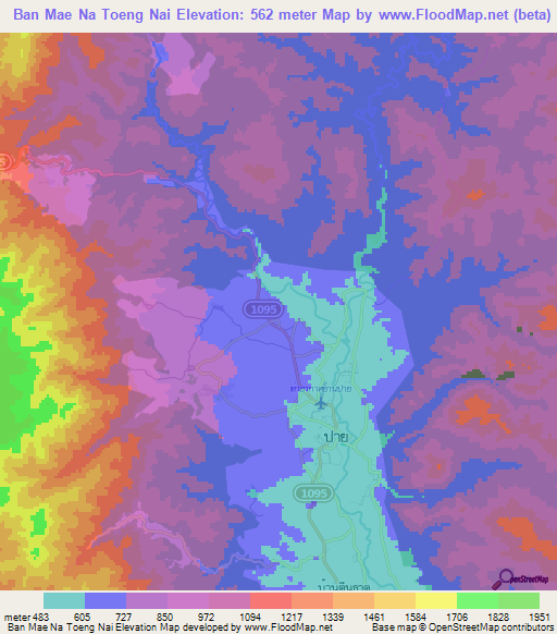 Ban Mae Na Toeng Nai,Thailand Elevation Map