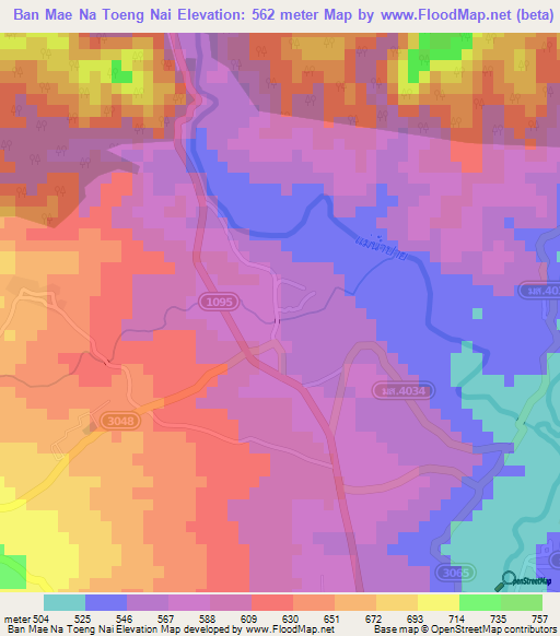 Ban Mae Na Toeng Nai,Thailand Elevation Map