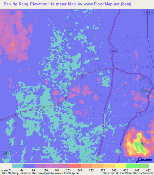 Ban Na Rang,Thailand Elevation Map
