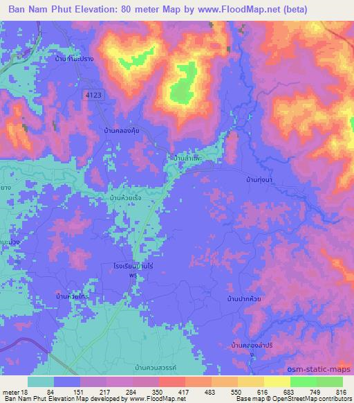 Ban Nam Phut,Thailand Elevation Map