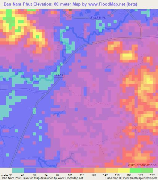 Ban Nam Phut,Thailand Elevation Map