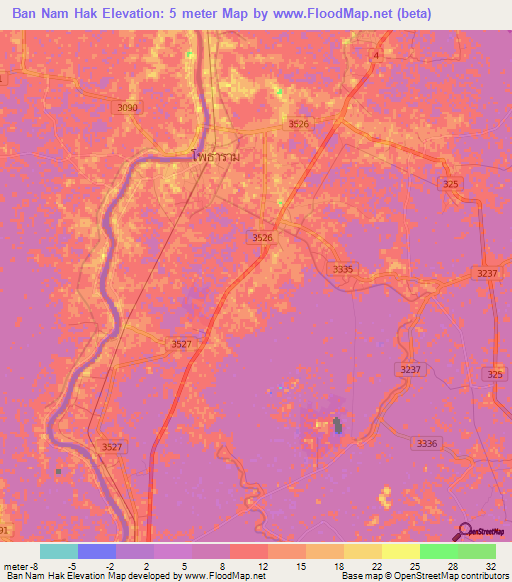 Ban Nam Hak,Thailand Elevation Map