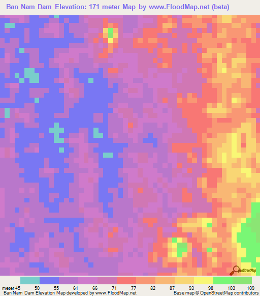 Ban Nam Dam,Thailand Elevation Map