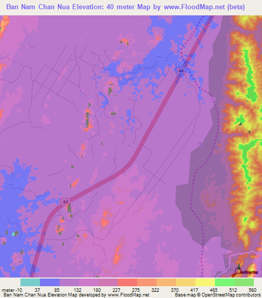 Ban Nam Chan Nua,Thailand Elevation Map