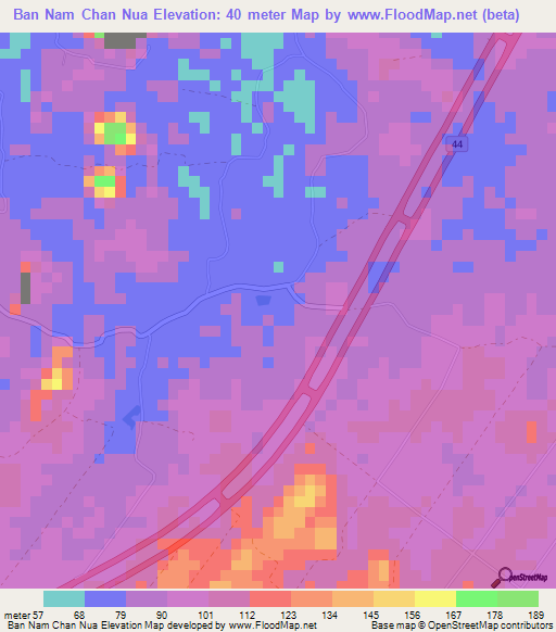 Ban Nam Chan Nua,Thailand Elevation Map