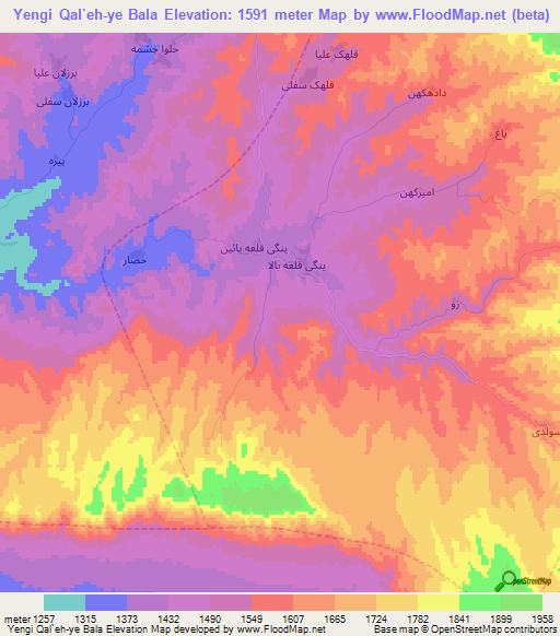 Yengi Qal`eh-ye Bala,Iran Elevation Map