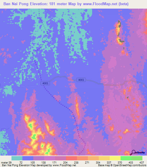 Ban Nai Pong,Thailand Elevation Map