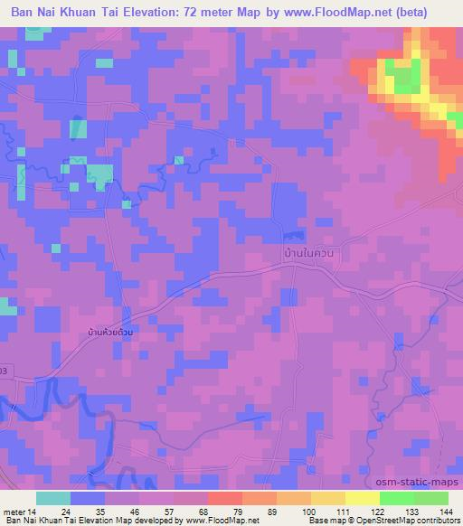 Ban Nai Khuan Tai,Thailand Elevation Map