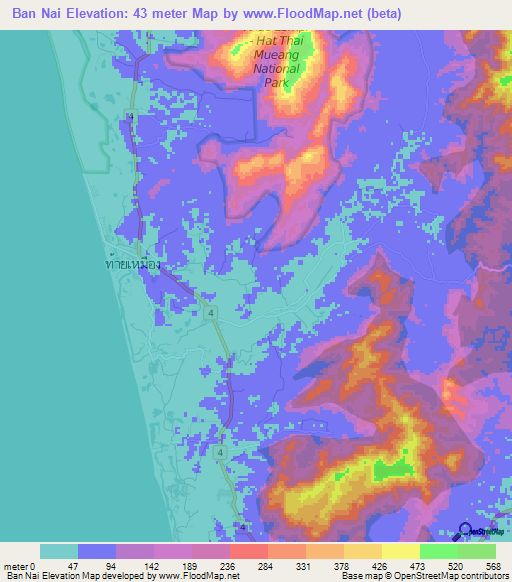Ban Nai,Thailand Elevation Map