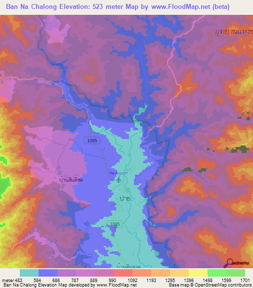 Ban Na Chalong,Thailand Elevation Map